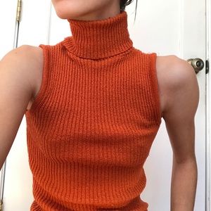90s rust orange turtleneck tank 🍂🍁